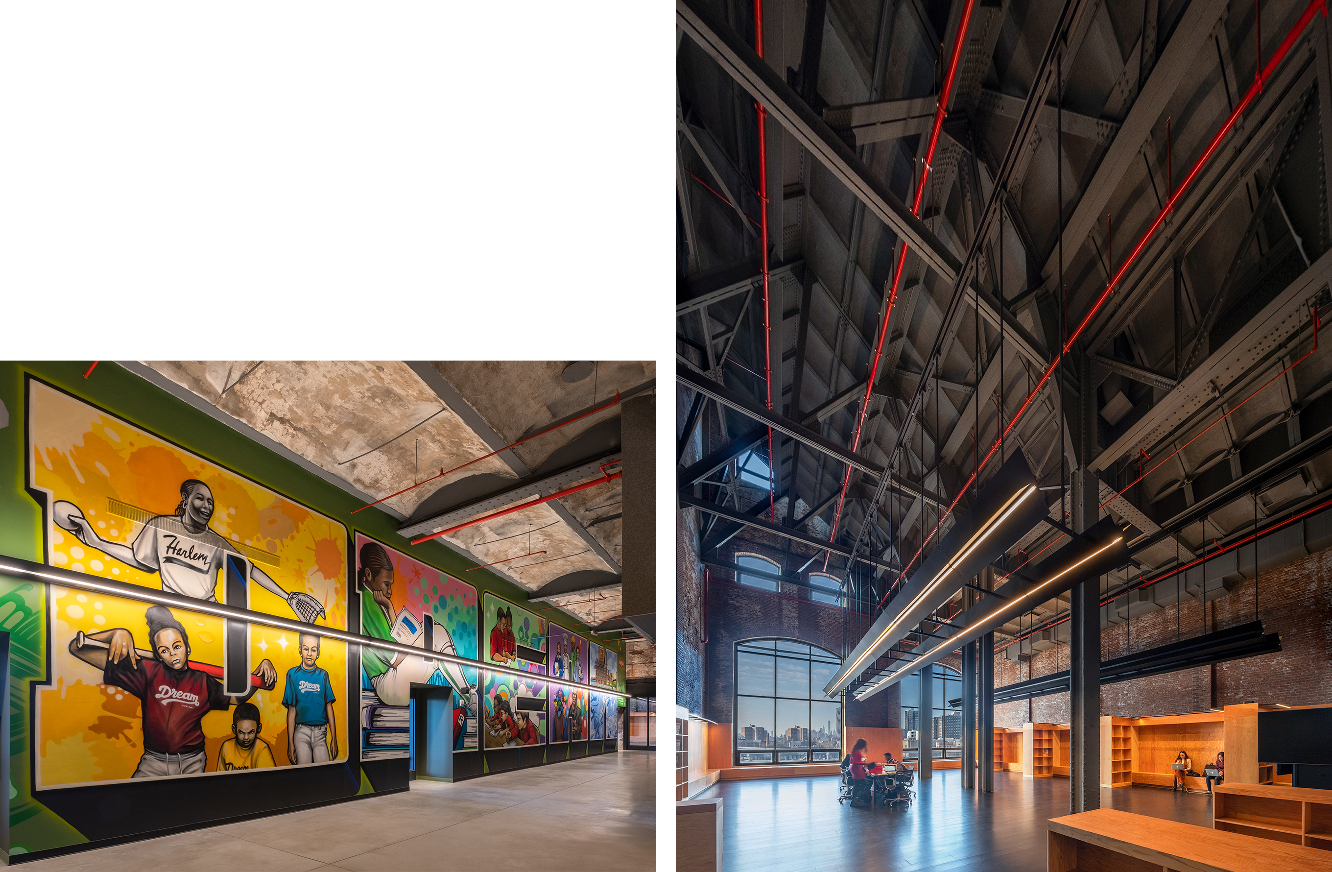 two images side by side of the interiors of DREAM mott haven