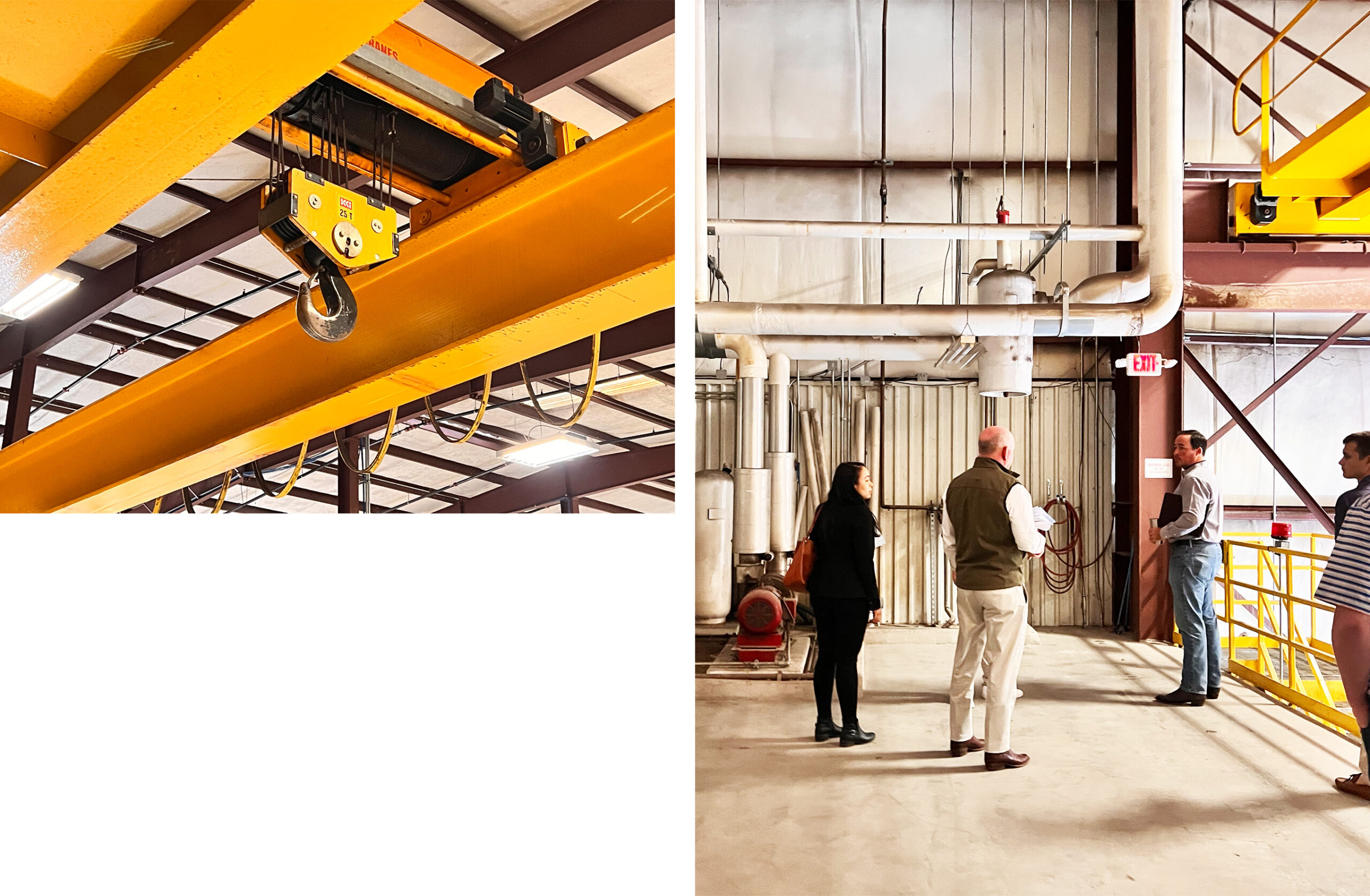 warehouse space with yellow painted beams