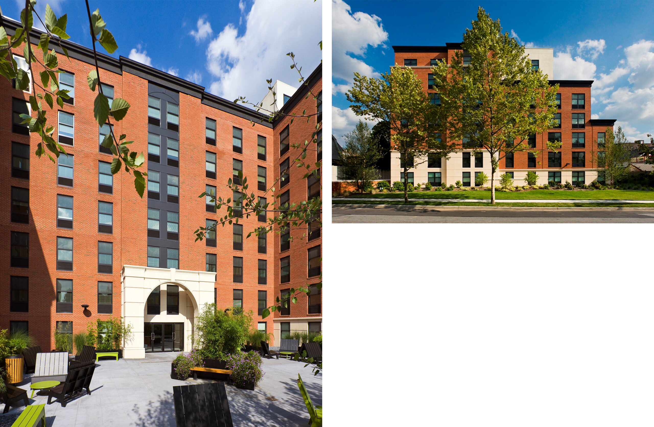 two images side by side showing a brick building forom two angles