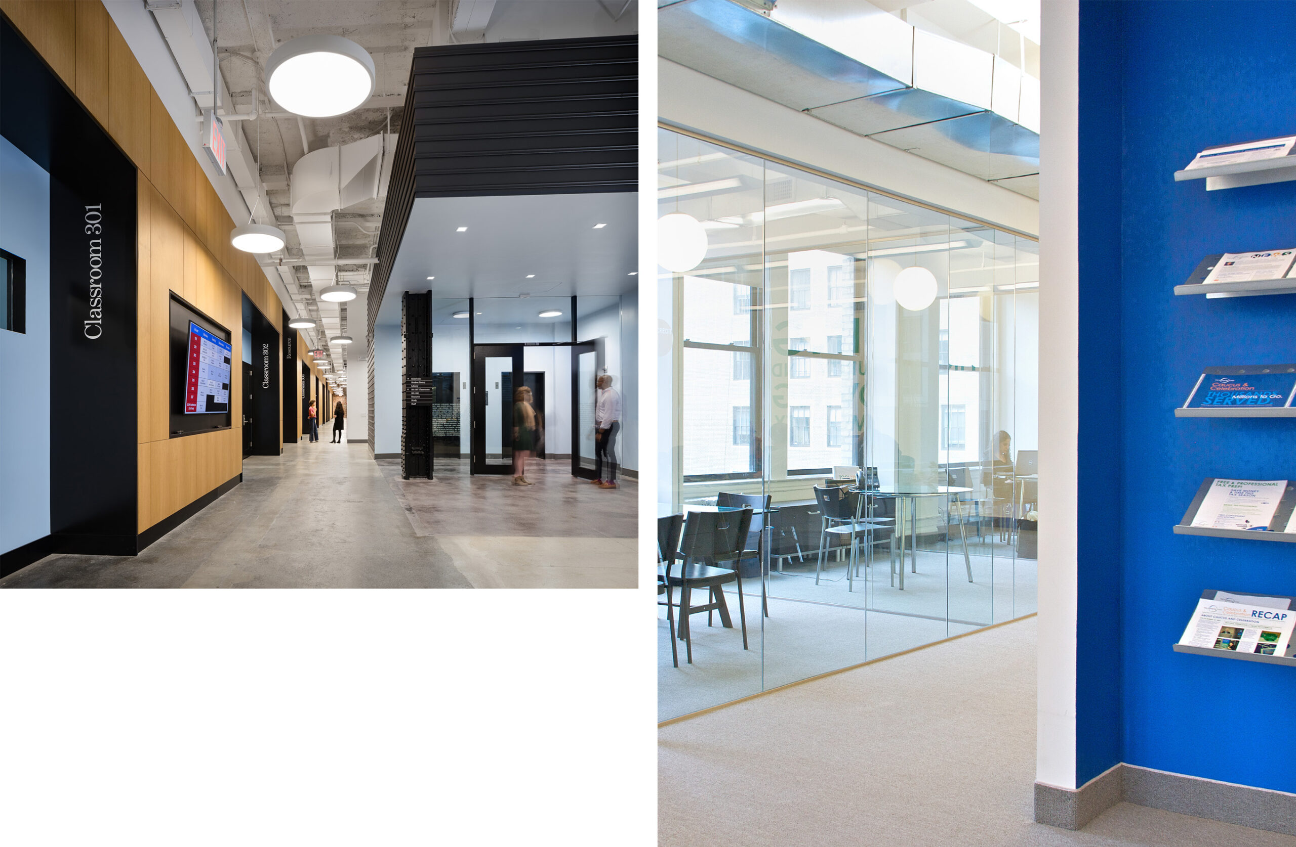 two images side by side showing the interior of a commerical space