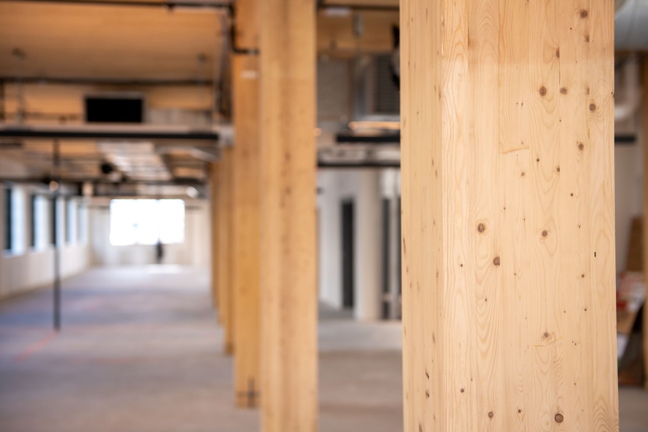 core and shell of a construction site with mass timber