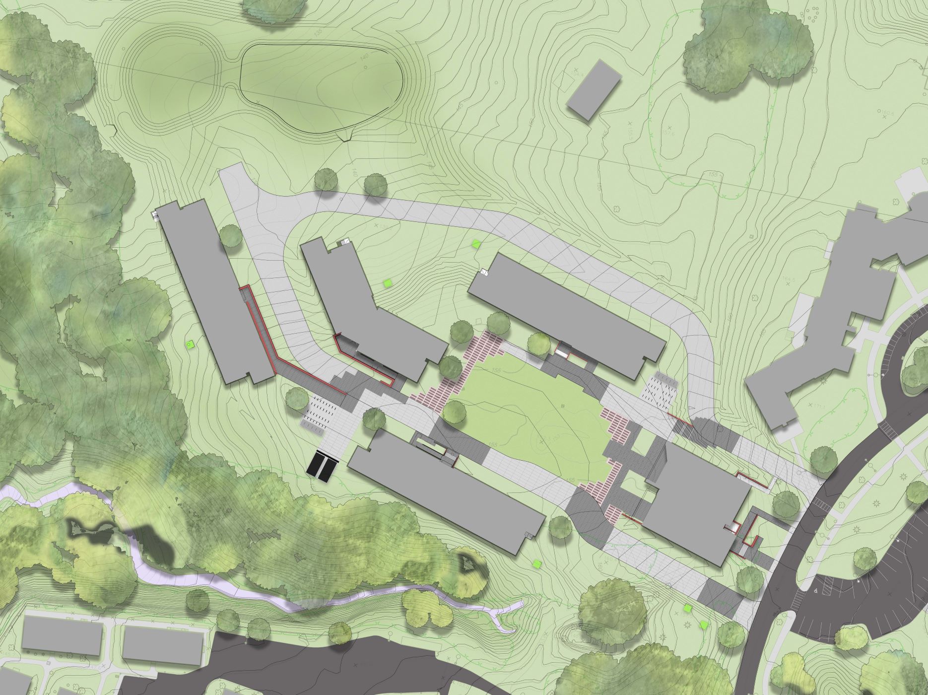 aerial drawing of the site and buildings