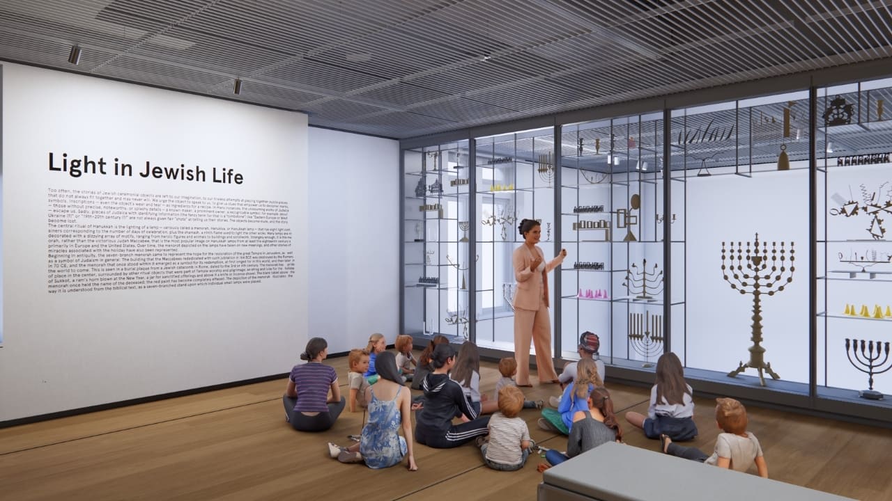 render image of an interior space with kids sitting around a teacher