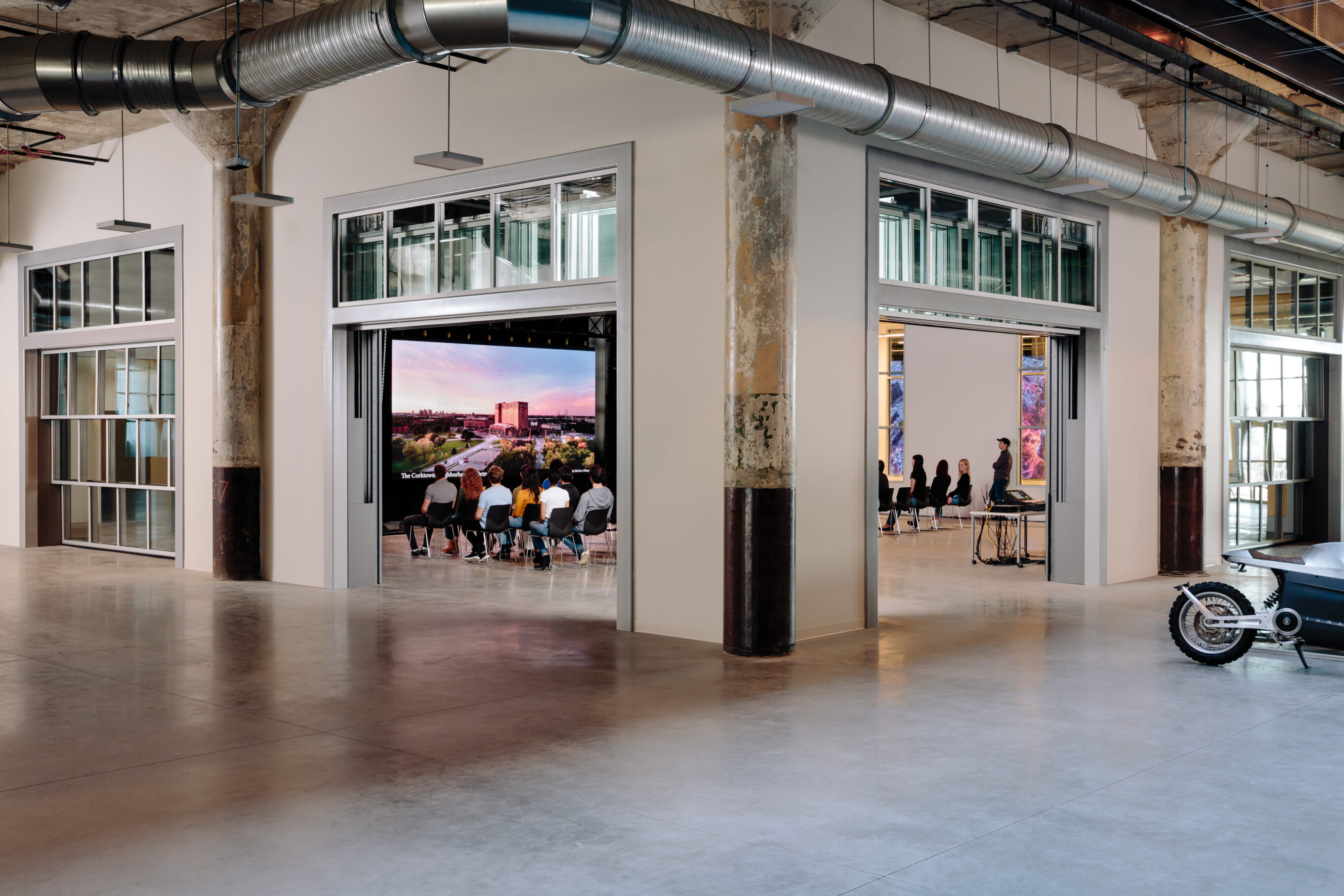 Gathering space in converted warehouse building