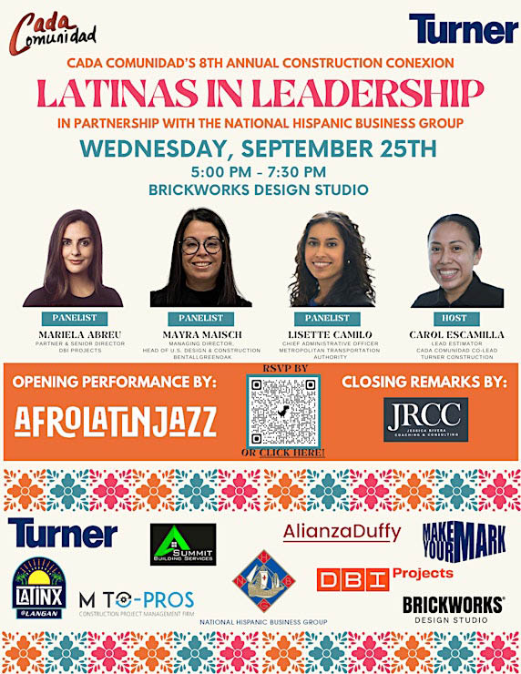 Event poster for Cada Comunidad's 8th Annual Construction Conexion Latinas in Leadership Event