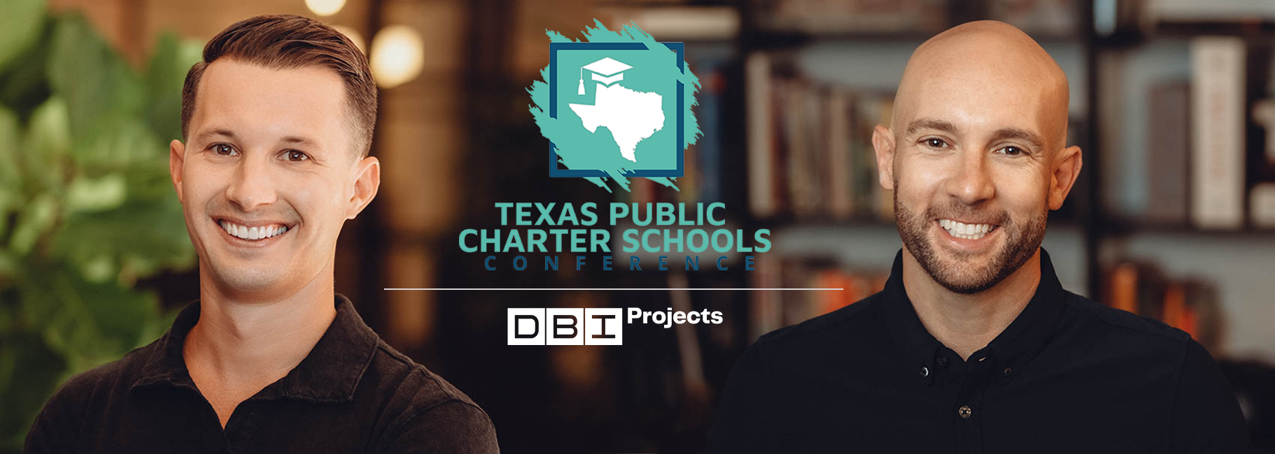 2024 Texas Public Charter Schools Association logo between two headshots of James and Bryce