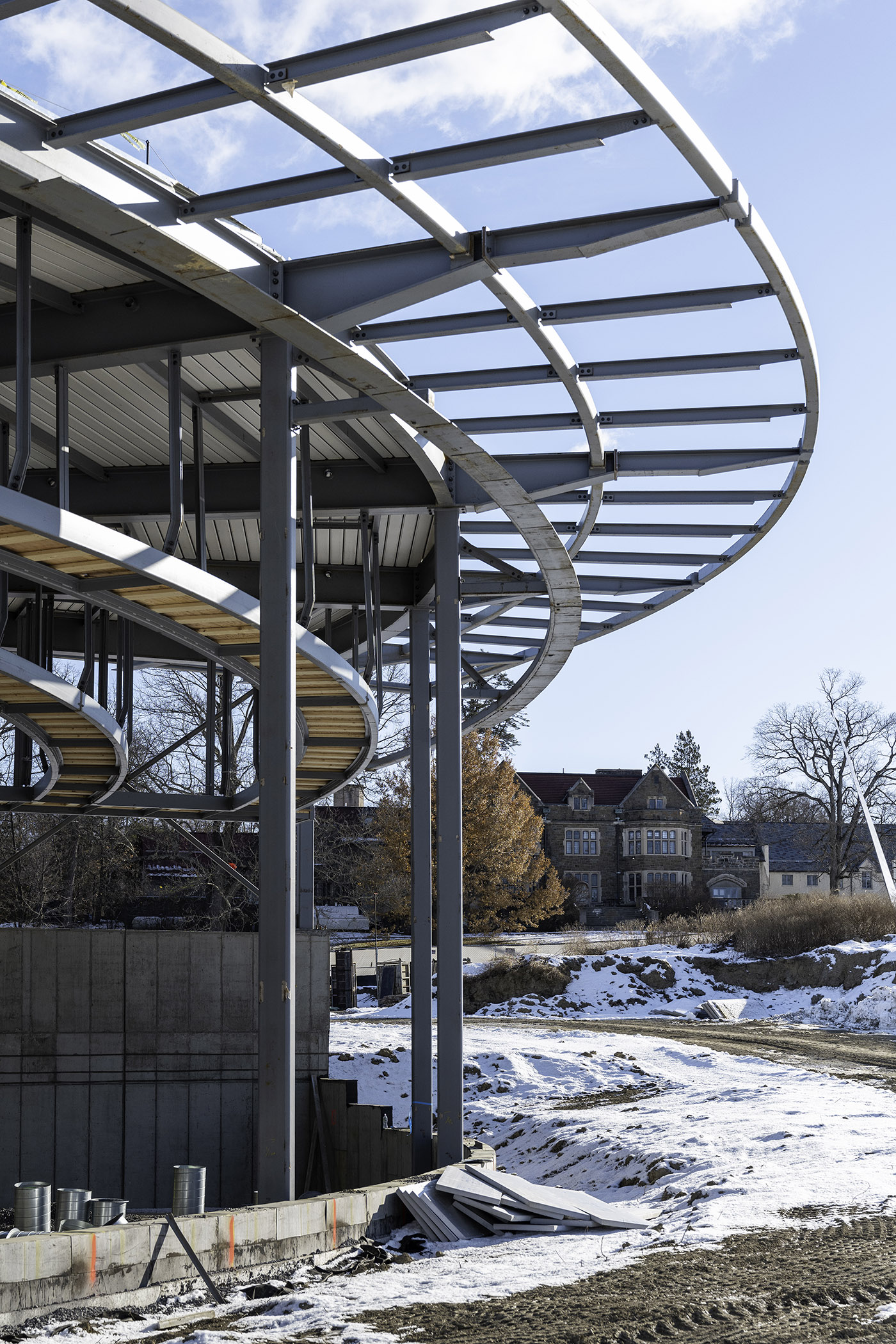 Curved steel of building under construction