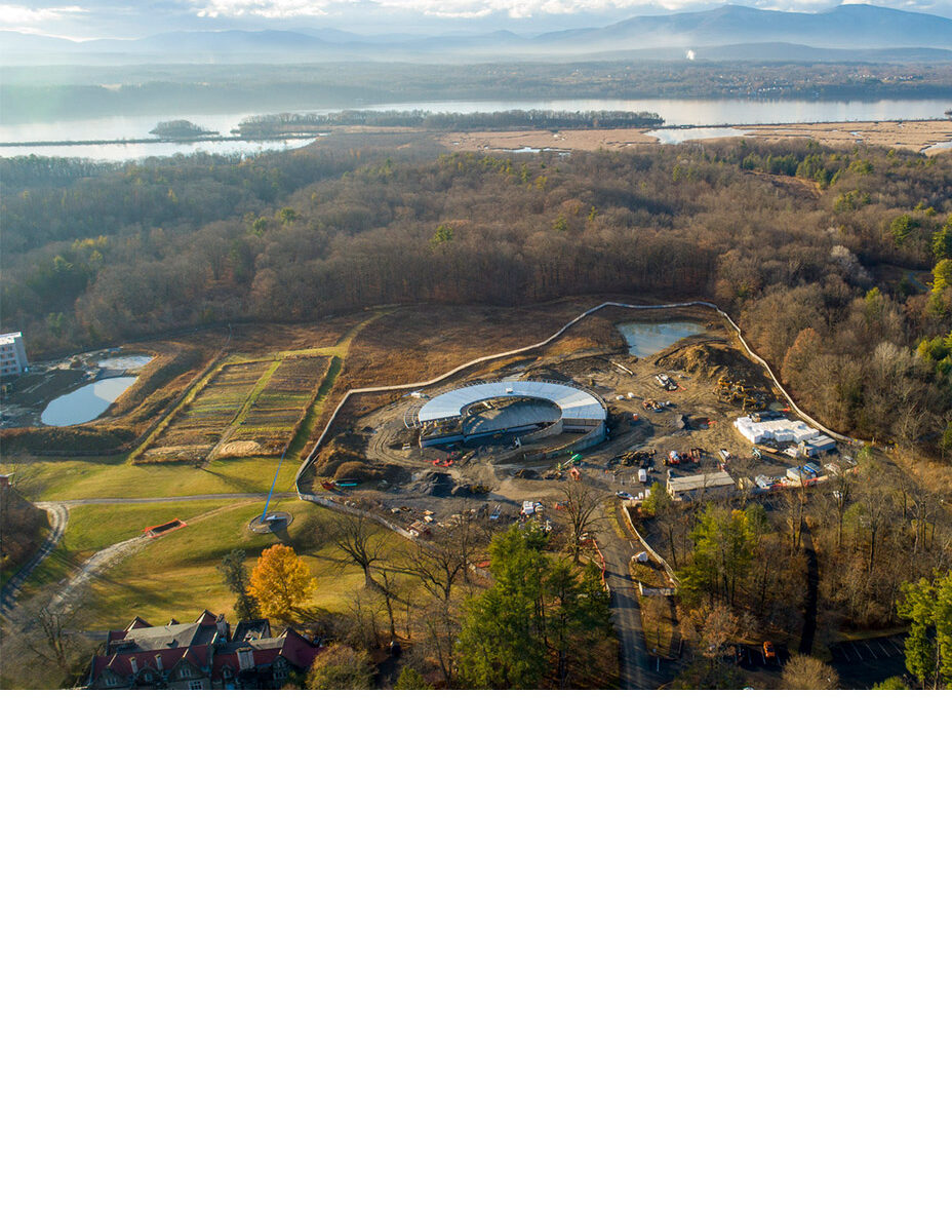 Aerial photo of construction site on Bard College's campus in Annanadale-On-Hudson