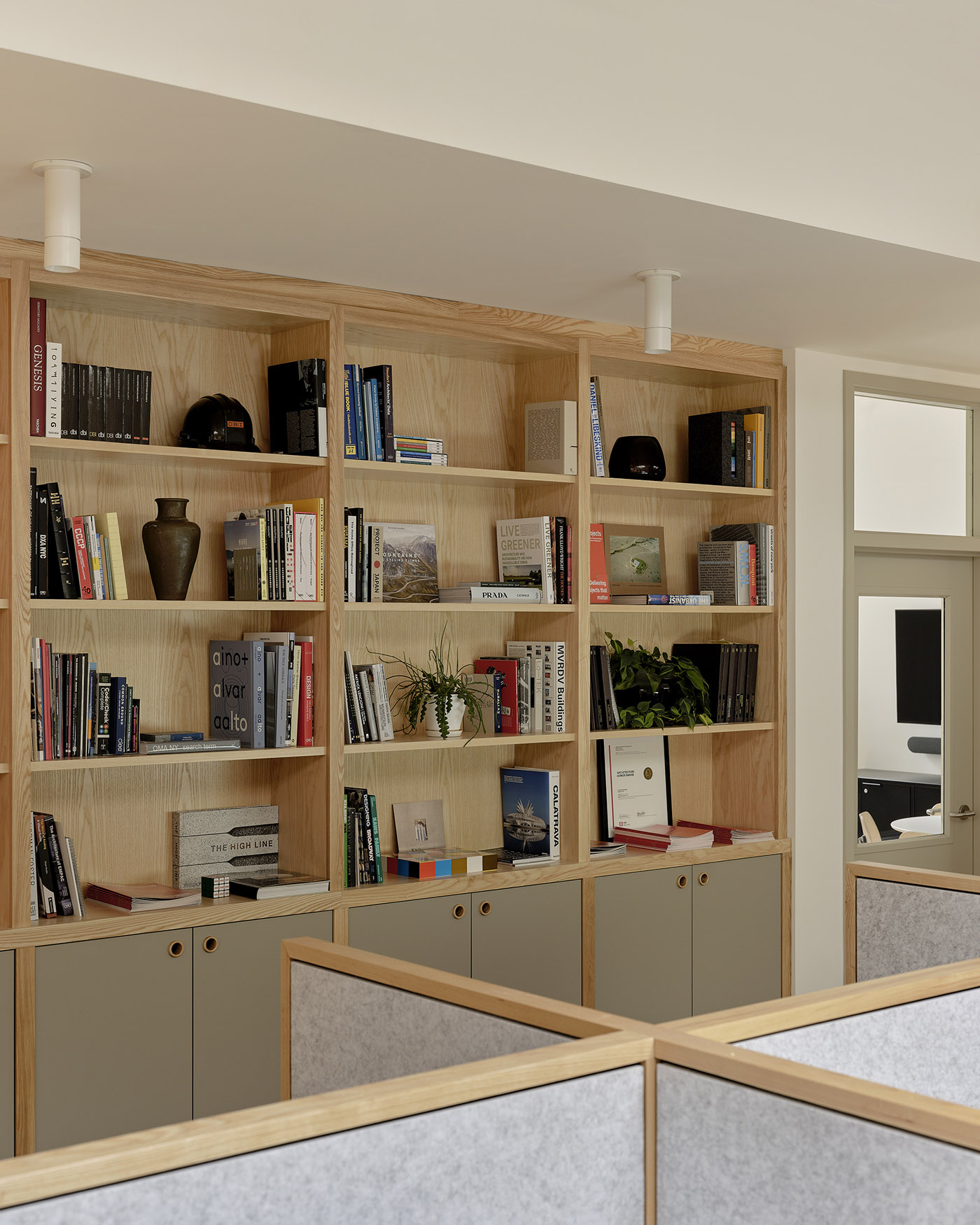 Wooden bookcase in office