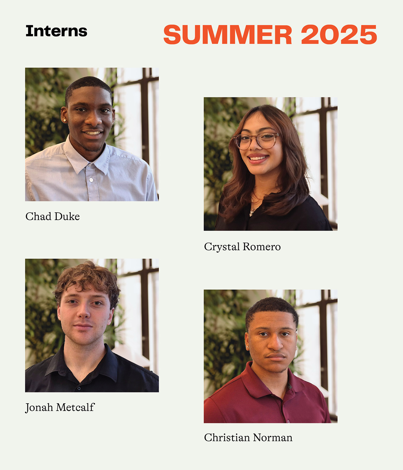 Four headshots of summer interns