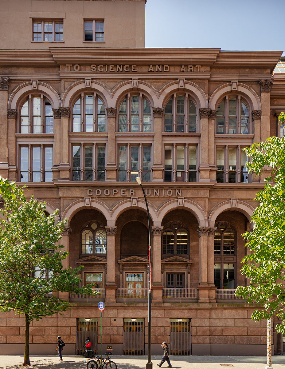 Facade of historic brownstone building
